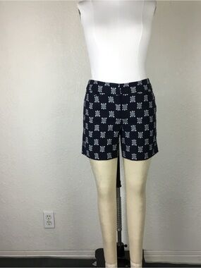 Navy Patterned Cotton Blend Shorts Ann Taylor Womens Size 2 Blue turtle Cotton